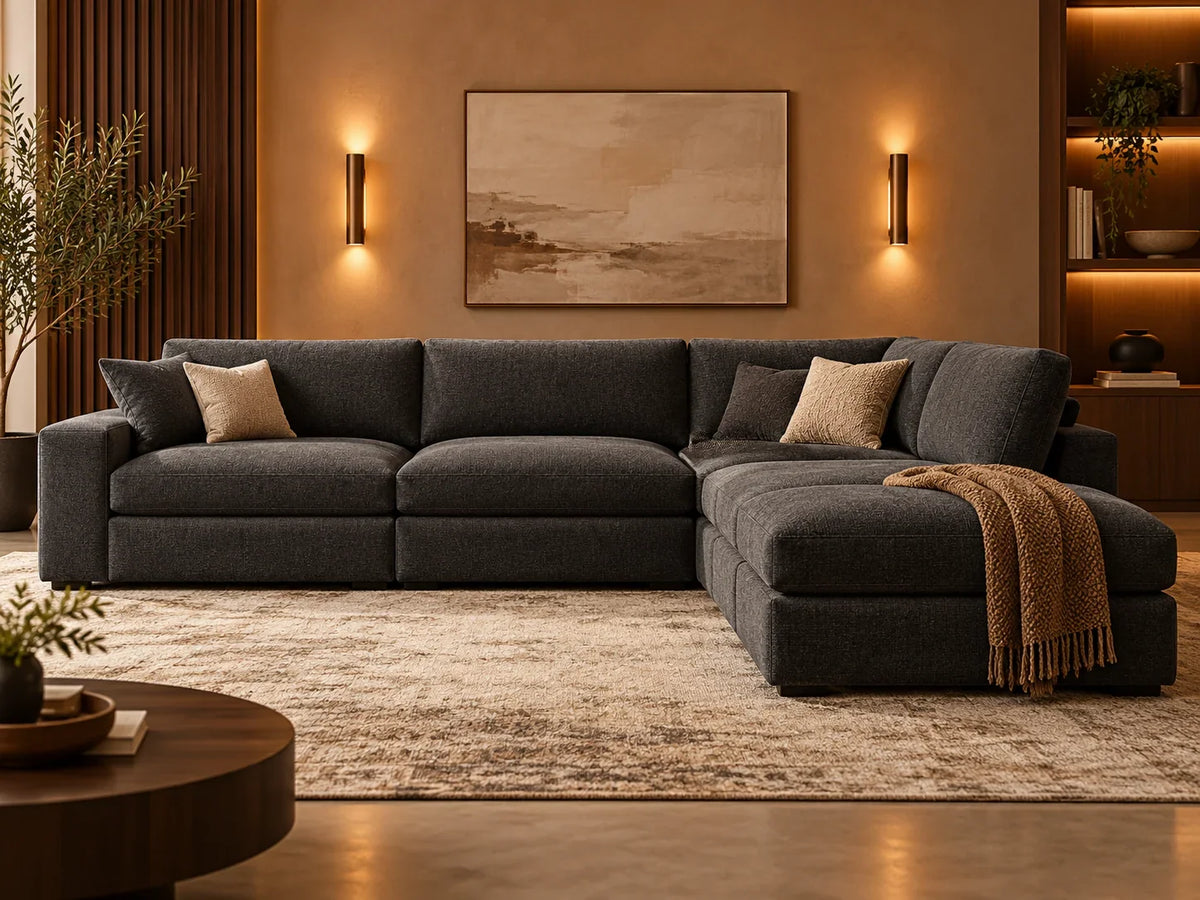 Illustrative premium interior for Theater Haven Sectionals collection; exact products shown separately in listings