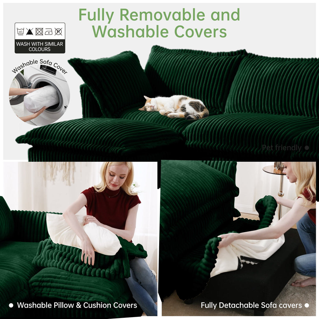 Slipcovered 2 Seater Sofa with 2 Ottomans - Corduroy
