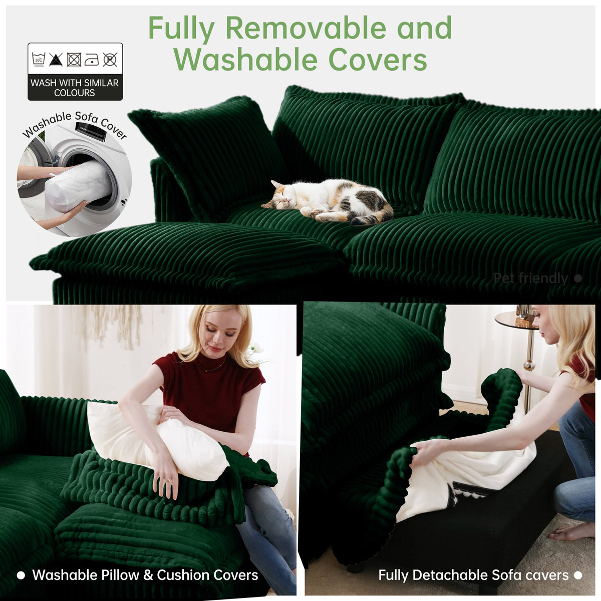 Slipcovered 2 Seater Sofa with 2 Ottomans - Corduroy