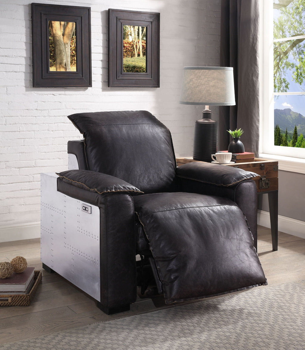 Misezon top-grain leather power recliner in Dark Brown, supplier product photograph