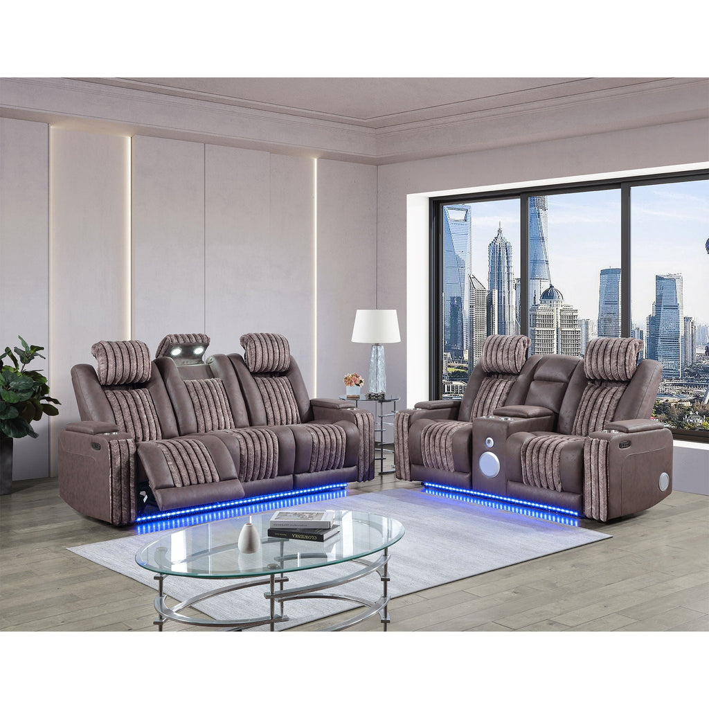 Power Reclining Living Room Set with Adjustable Headrest and LED - Black, Brown, Gray