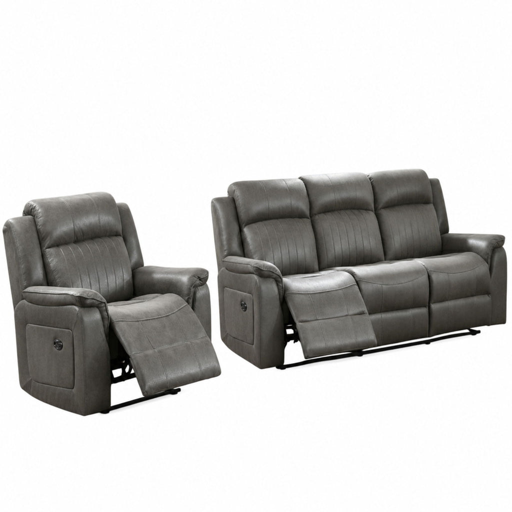 Contemporary Living Room Set with Manual Recliners - Dark Gray