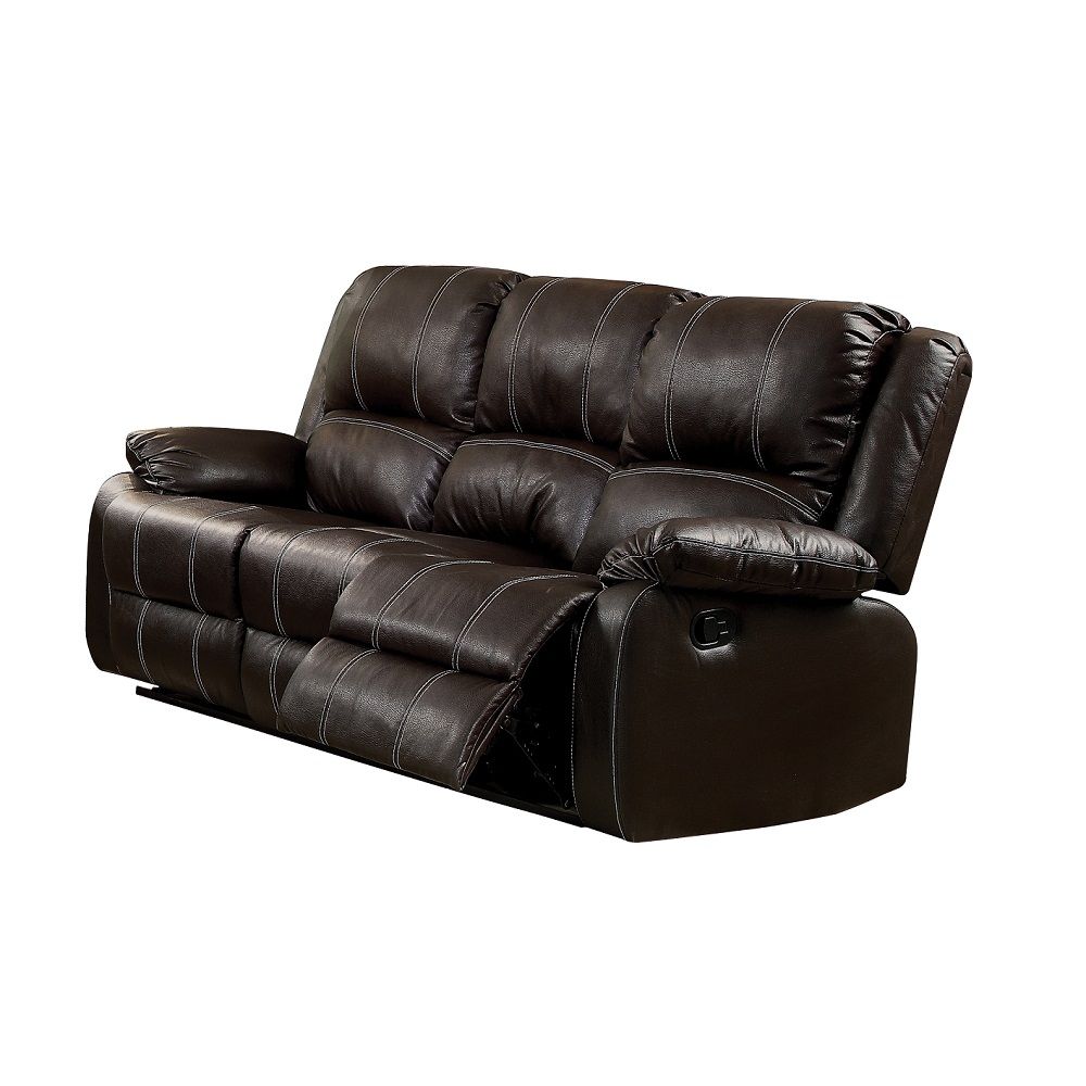 Synthetic Recliner Sofa with Manual Recline - Black or Dark Brown