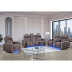 Power Reclining Living Room Set with Adjustable Headrest and LED - Black, Brown, Gray