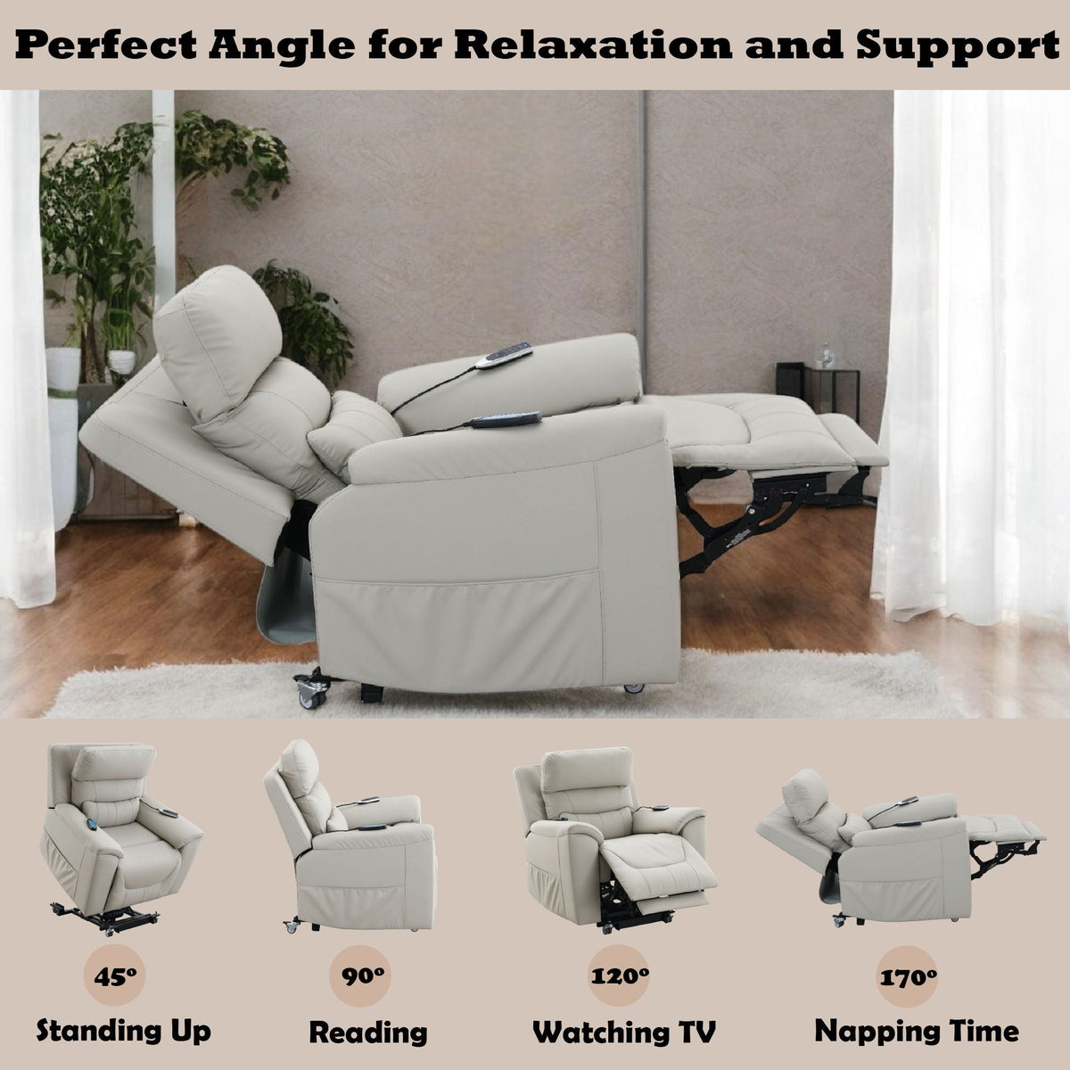 Marsha Power Motion Recliner with Lift, Heating, and Massage - Light Gray