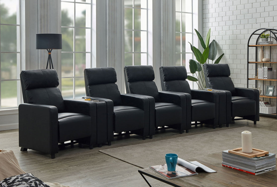 Toohey 7-Piece Home Theater Seating | 5 Recliners + 2 Consoles | Black