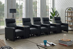 Toohey 7-Piece Home Theater Seating | 5 Recliners + 2 Consoles | Black