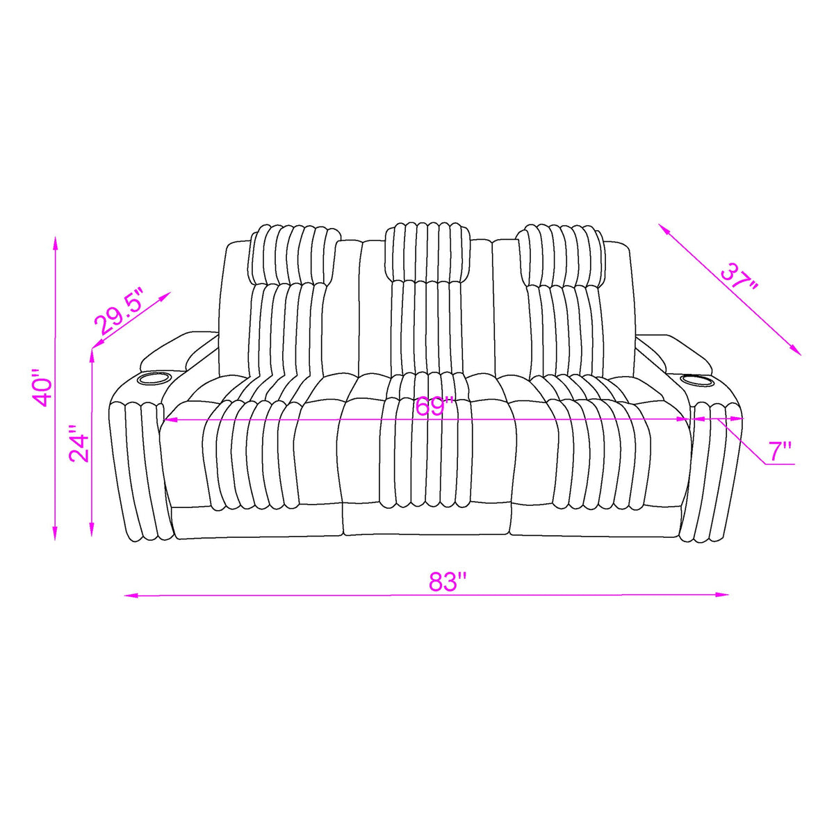 Power Reclining Living Room Set with Adjustable Headrest and LED - Black, Brown, Gray