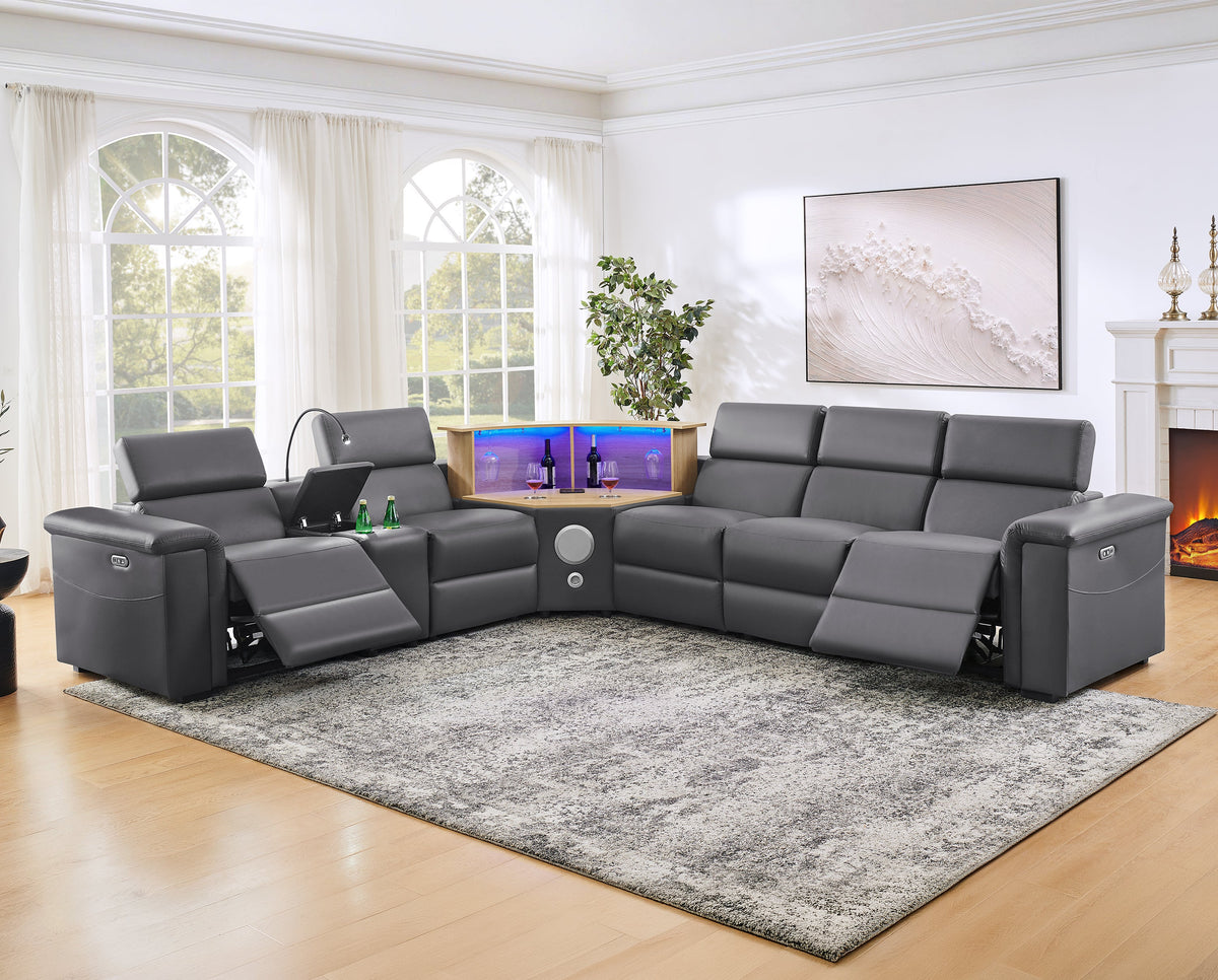 Five-seat L-shaped motorized sectional in Dark Grey, original supplier product image
