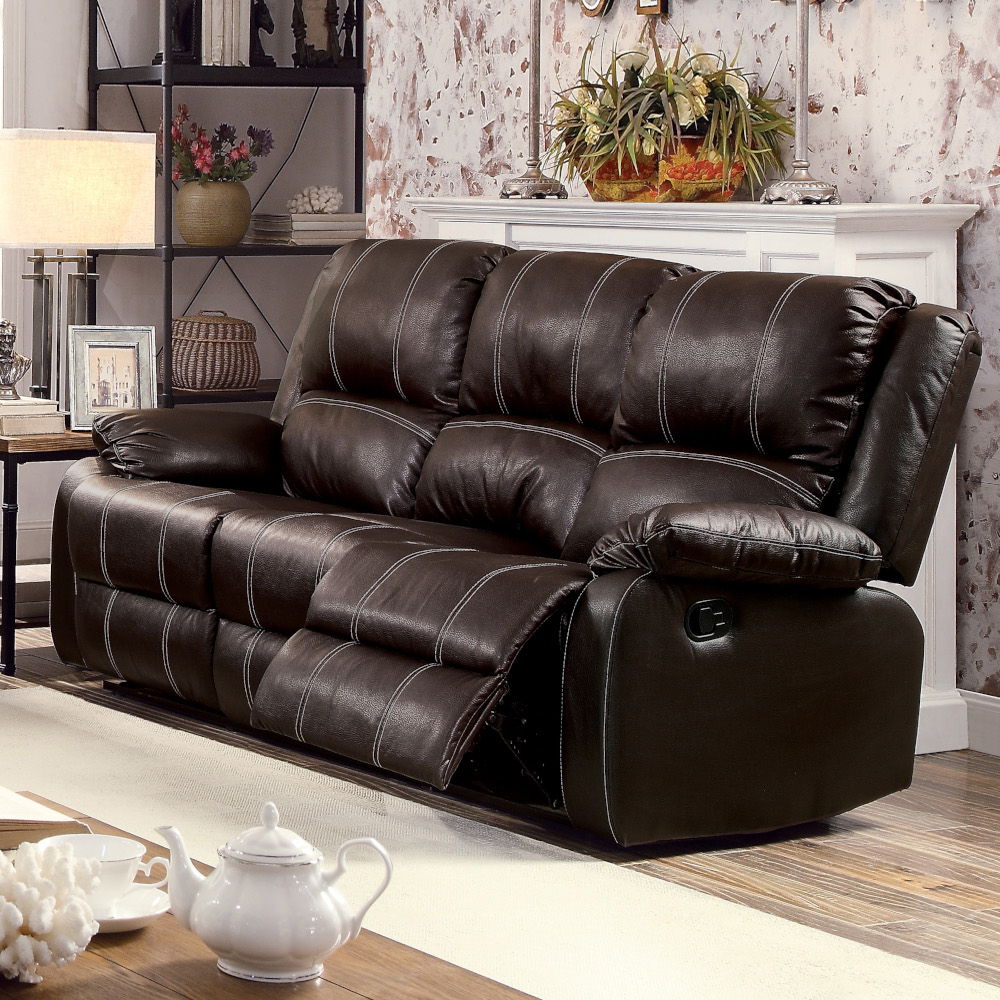 Synthetic Recliner Sofa with Manual Recline - Black or Dark Brown