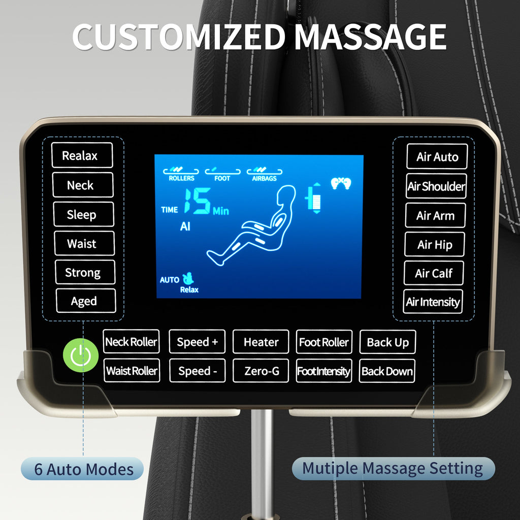 Full-Body Massage Chair with Foot Rollers & Touchscreen | Black