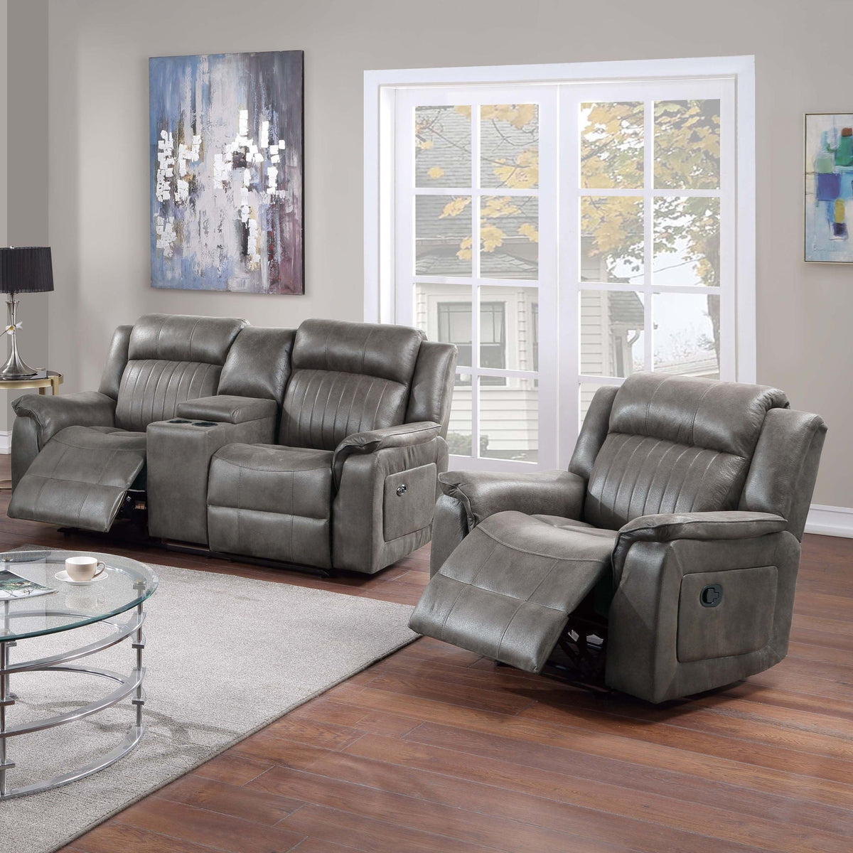 Contemporary Living Room Set with Manual Recliners - Dark Gray