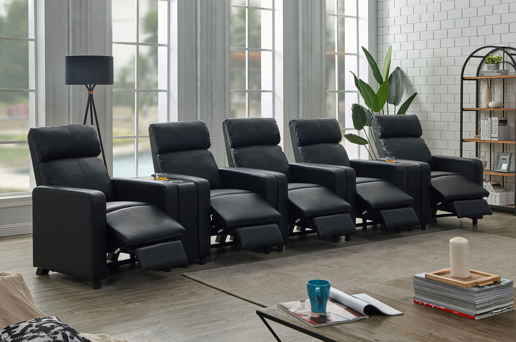 Toohey 7-Piece Home Theater Seating | 5 Recliners + 2 Consoles | Black