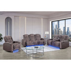 Power Reclining Living Room Set with Adjustable Headrest and LED - Black, Brown, Gray