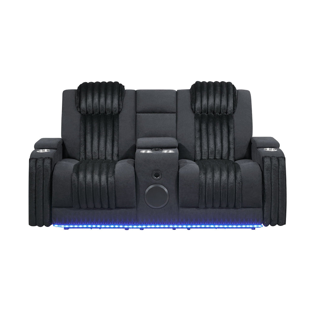 Power Reclining Living Room Set with Adjustable Headrest and LED - Black, Brown, Gray