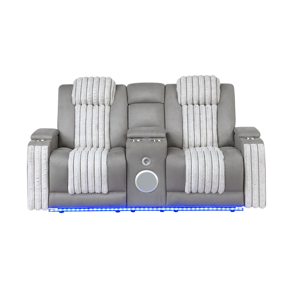 Power Reclining Living Room Set with Adjustable Headrest and LED - Black, Brown, Gray