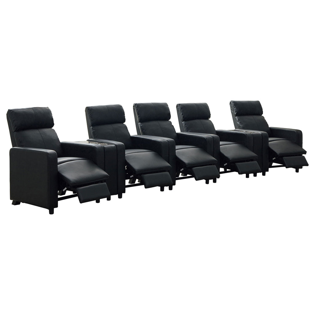 Toohey 7-Piece Home Theater Seating | 5 Recliners + 2 Consoles | Black