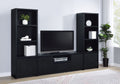 Winfield three-piece entertainment center with matching media towers in Black, supplier product photograph