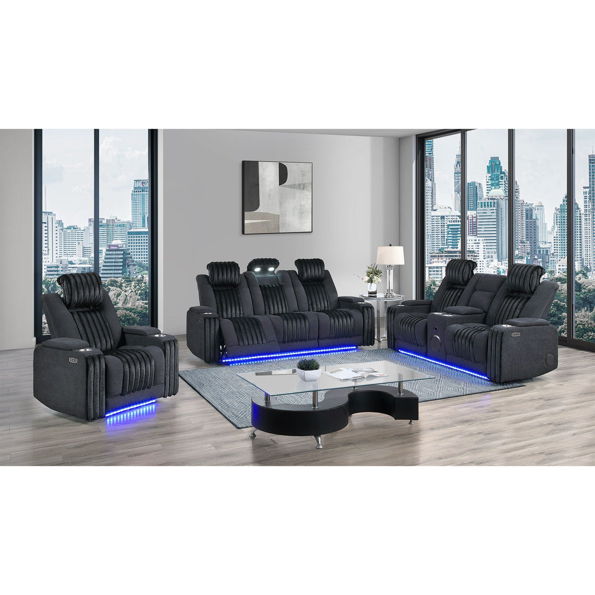 Power Recliner Chair with Power Headrest and LED Lighting - Black, Dark Brown, or Dark Gray