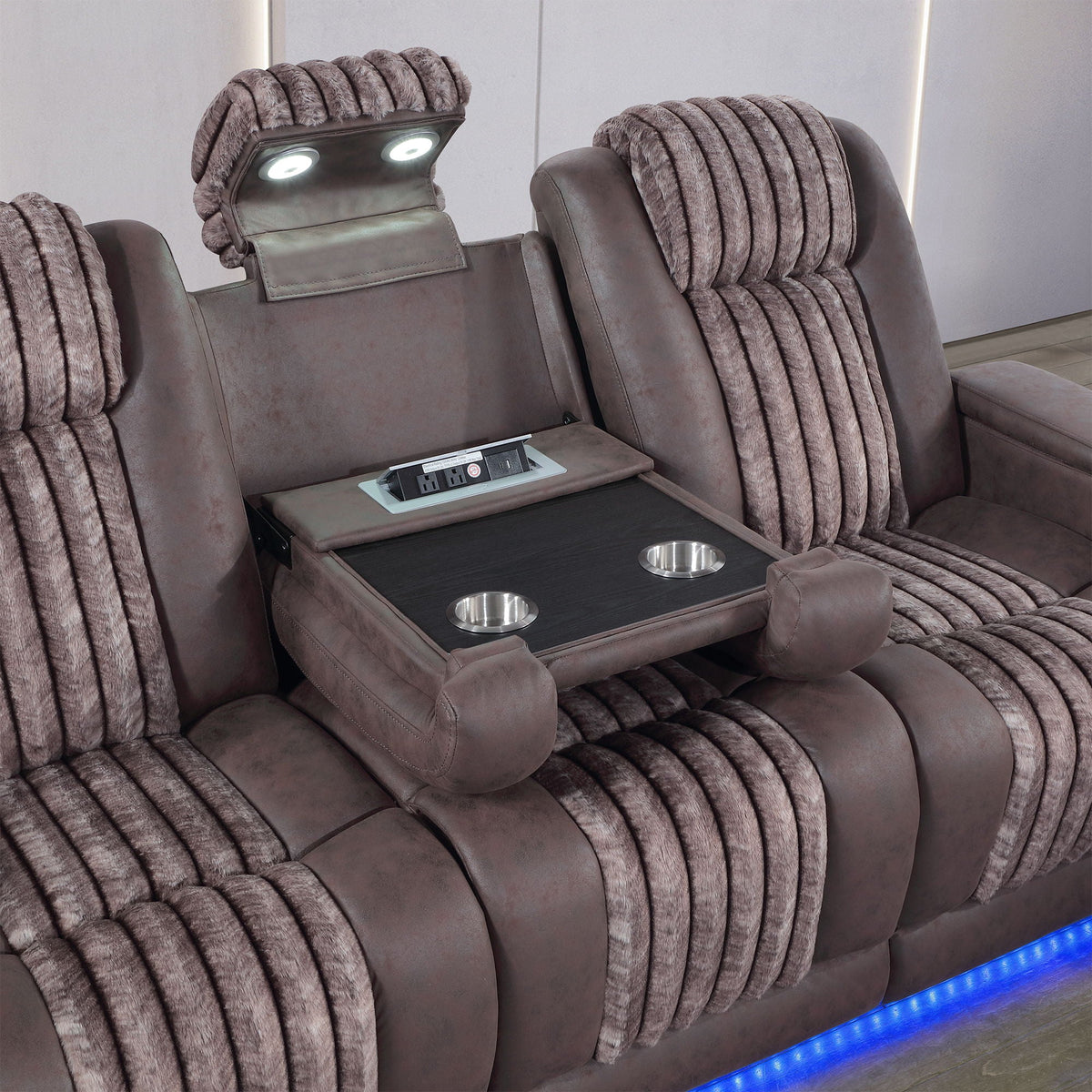 Power Reclining Living Room Set with Adjustable Headrest and LED - Black, Brown, Gray