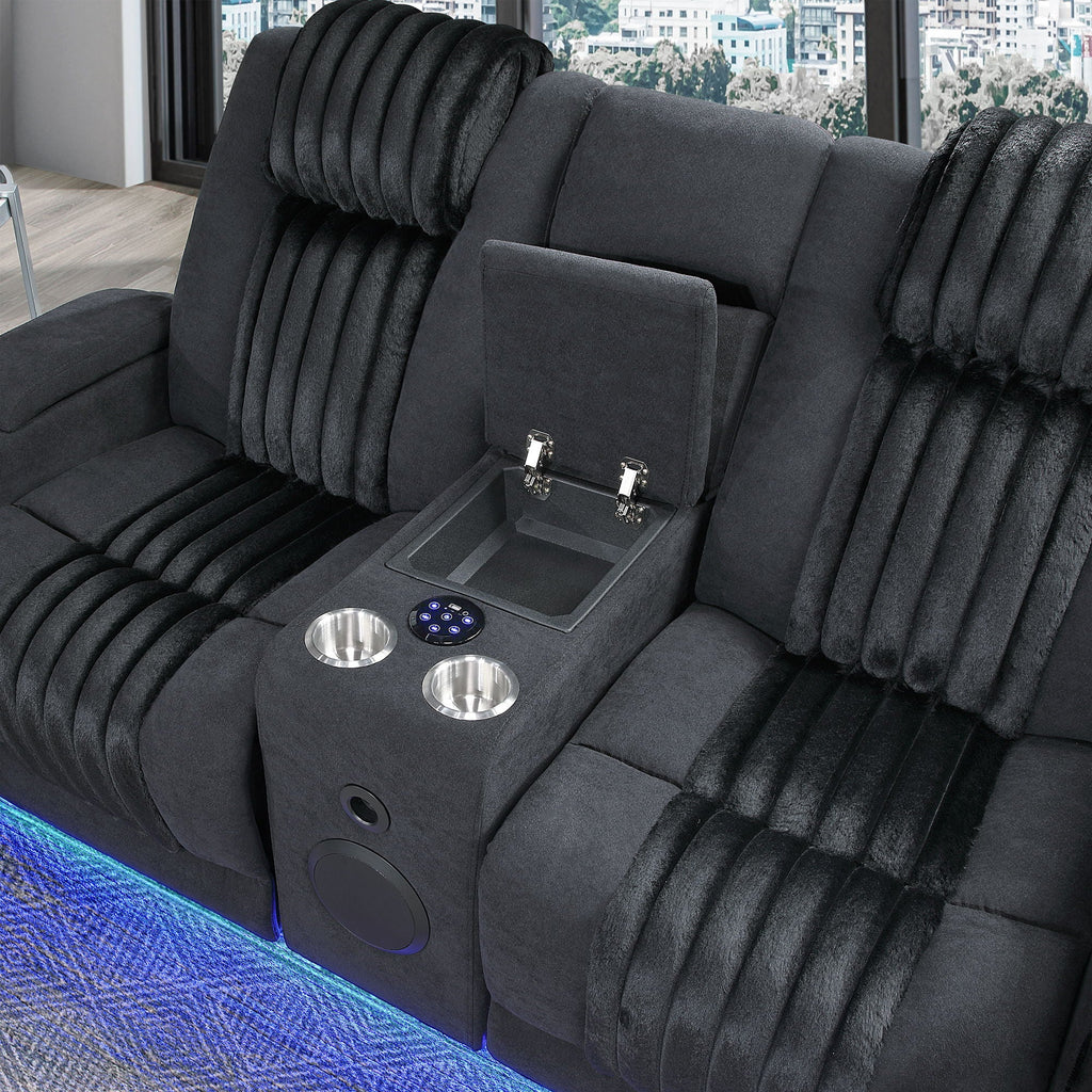 Power Reclining Living Room Set with Adjustable Headrest and LED - Black, Brown, Gray
