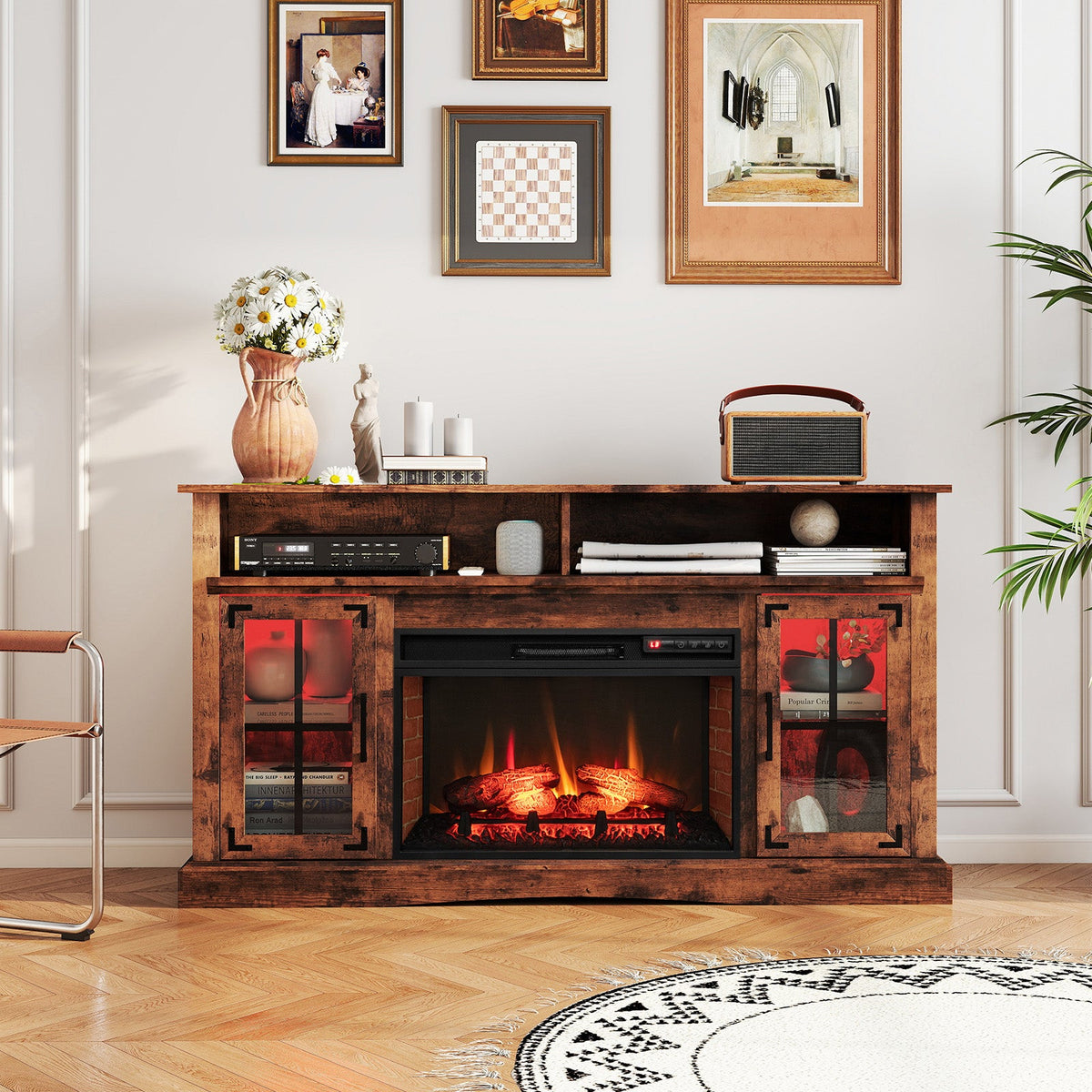 Fireplace TV Stand with Remote Controls and Thermostat for TVs Up to 50 Inch