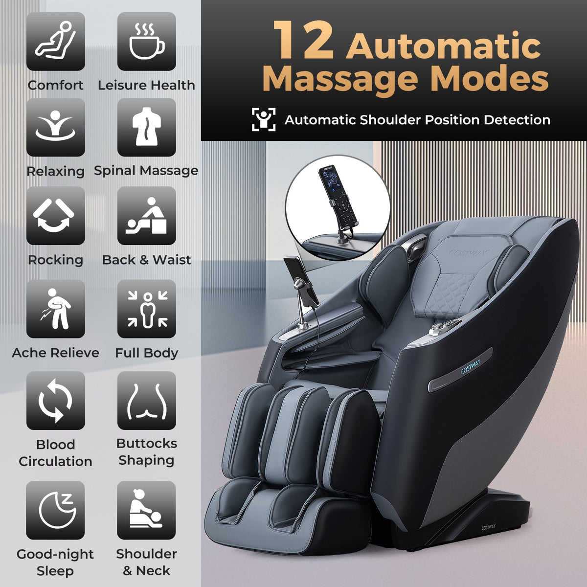 Relaxation 29 full-body massage chair, Gray finish, supplier product photograph