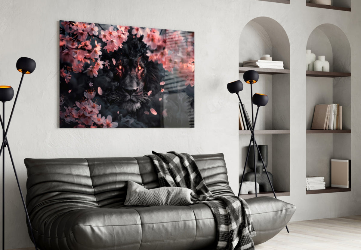 Lion of the Night Glass Wall Art || Designer Collection