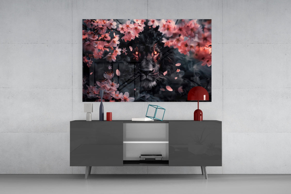 Lion of the Night Glass Wall Art || Designer Collection