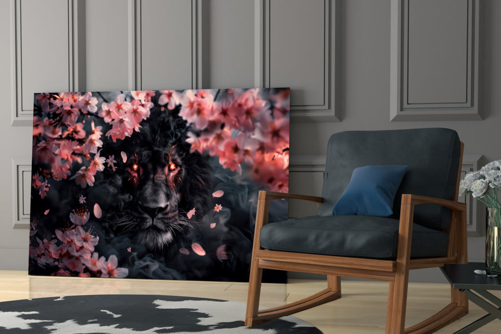 Lion of the Night Glass Wall Art || Designer Collection