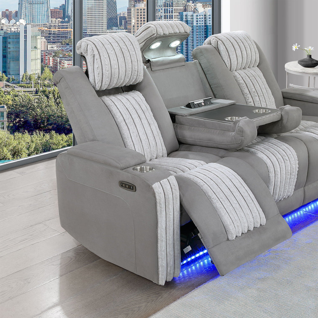 Power Reclining Living Room Set with Adjustable Headrest and LED - Black, Brown, Gray