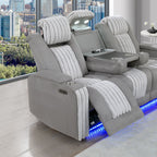 Power Reclining Living Room Set with Adjustable Headrest and LED - Black, Brown, Gray
