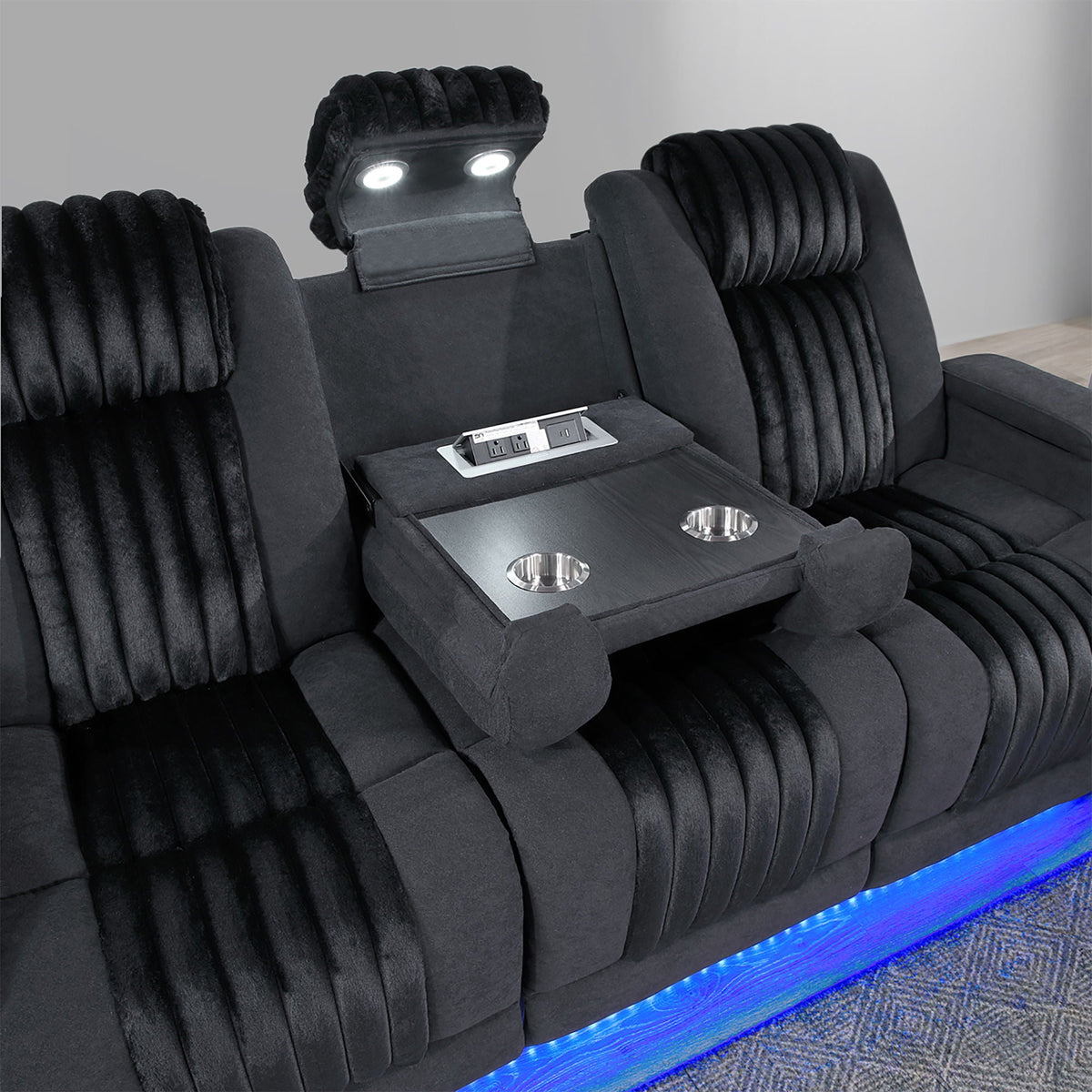 Power Reclining Living Room Set with Adjustable Headrest and LED - Black, Brown, Gray