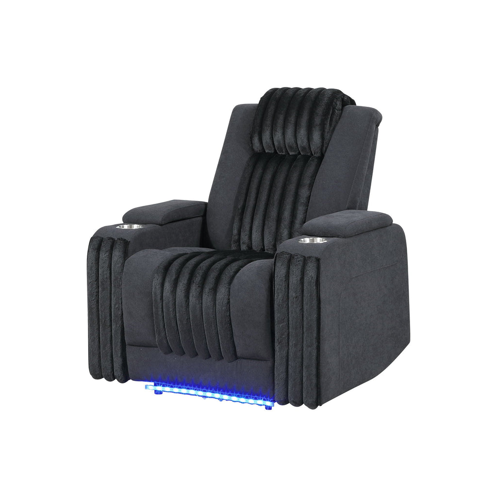 Power Recliner Chair with Power Headrest and LED Lighting - Black, Dark Brown, or Dark Gray