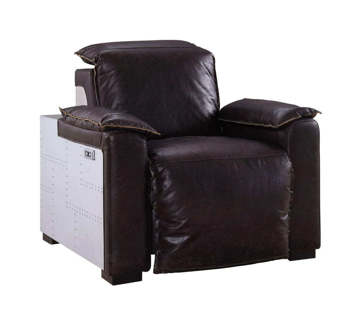 Misezon Top Grain Leather Power Motion Recliner - Dark Brown