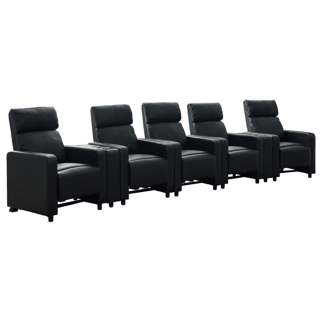 Toohey 7-Piece Home Theater Seating | 5 Recliners + 2 Consoles | Black