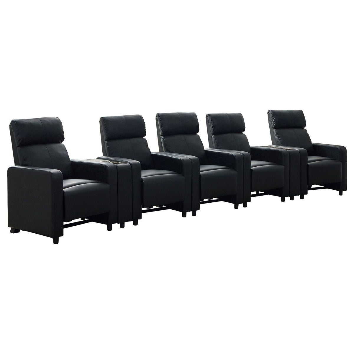 Toohey 7-Piece Home Theater Seating | 5 Recliners + 2 Consoles | Black