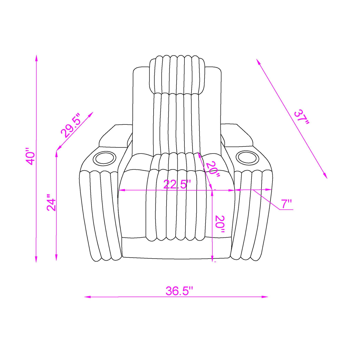 Power Recliner Chair with Power Headrest and LED Lighting - Black, Dark Brown, or Dark Gray
