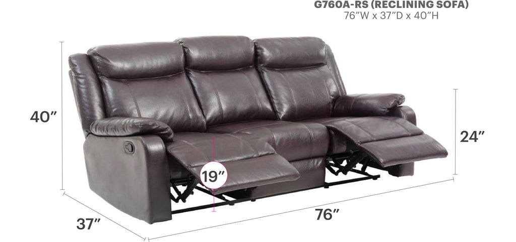 Contemporary Three Seater Reclining Sofa with Double Recliners - Multiple Colors