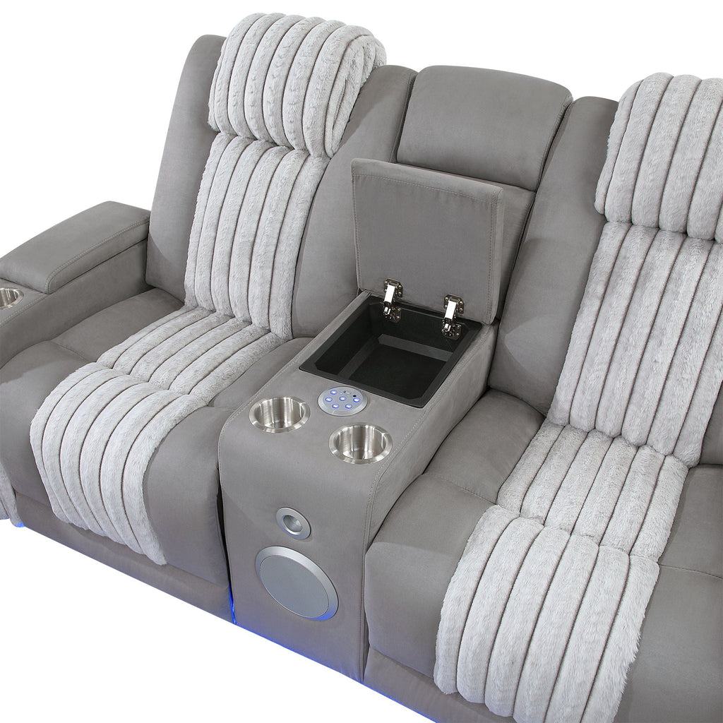 Power Reclining Living Room Set with Adjustable Headrest and LED - Black, Brown, Gray