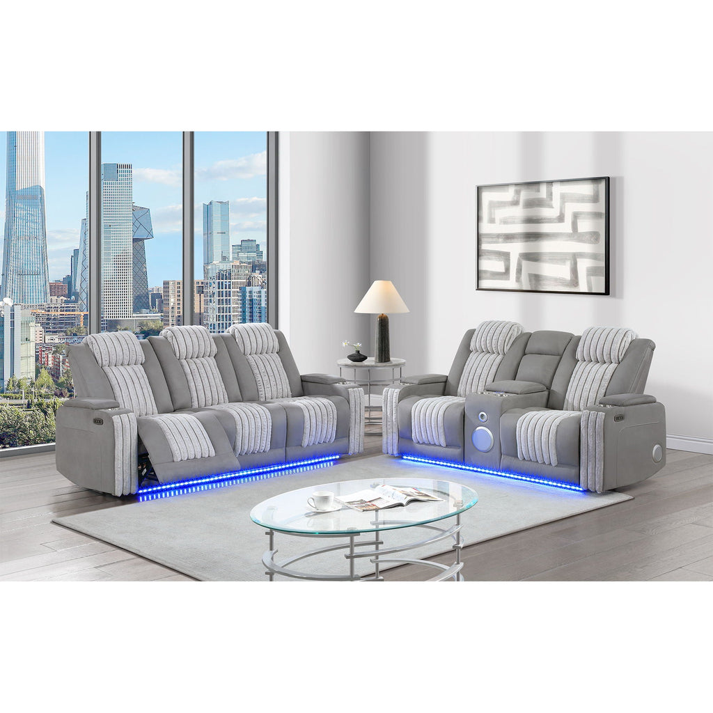 Power Reclining Living Room Set with Adjustable Headrest and LED - Black, Brown, Gray