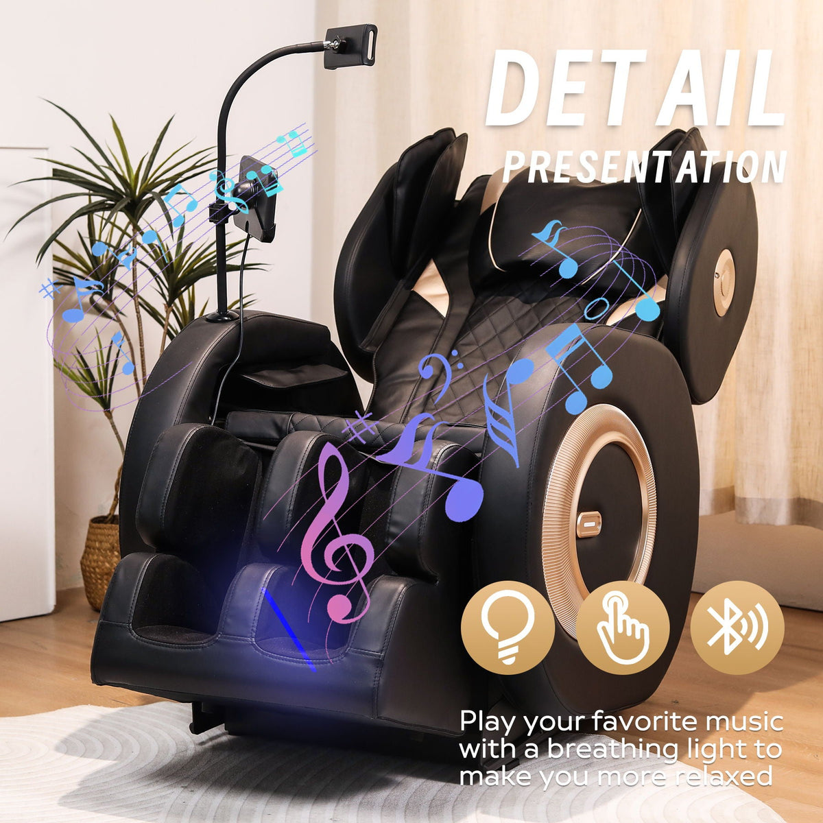 Automatic Massage Chair Recliner with Zero Gravity and Full Body Air Pressure - Black
