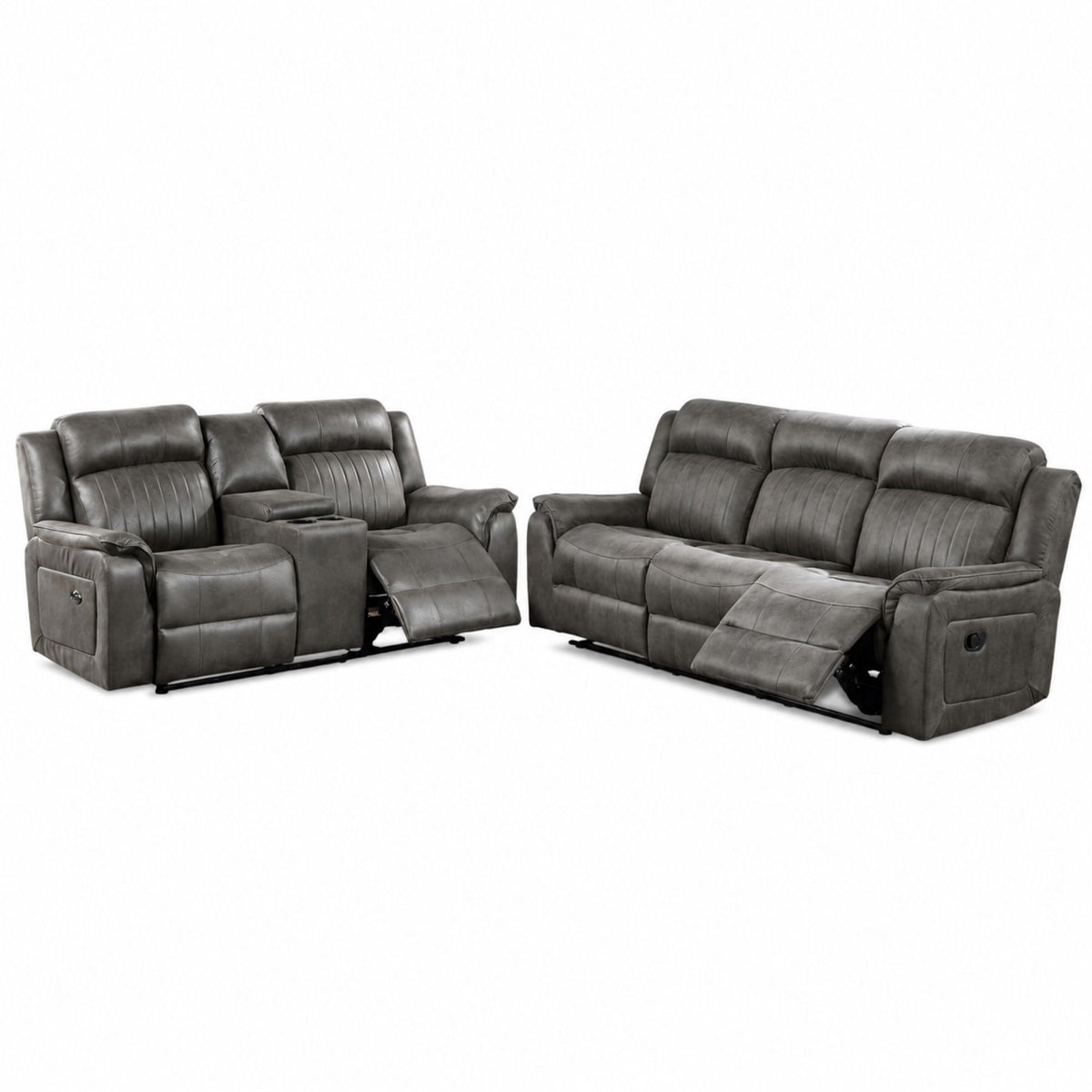 Contemporary Living Room Set with Manual Recliners - Dark Gray