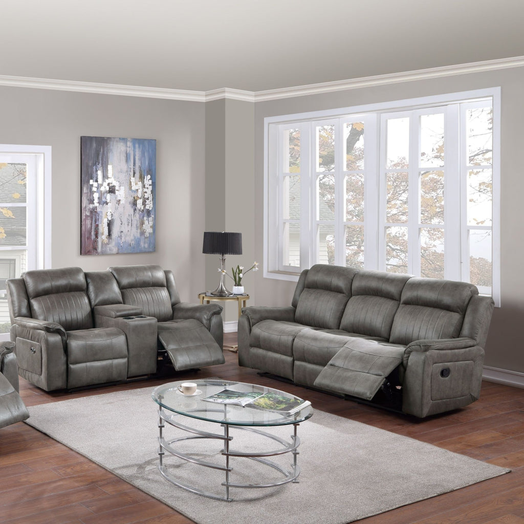 Contemporary Living Room Set with Manual Recliners - Dark Gray