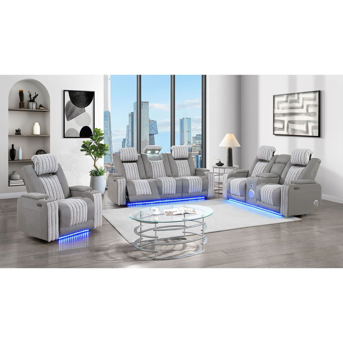 Power Recliner Chair with Power Headrest and LED Lighting - Black, Dark Brown, or Dark Gray
