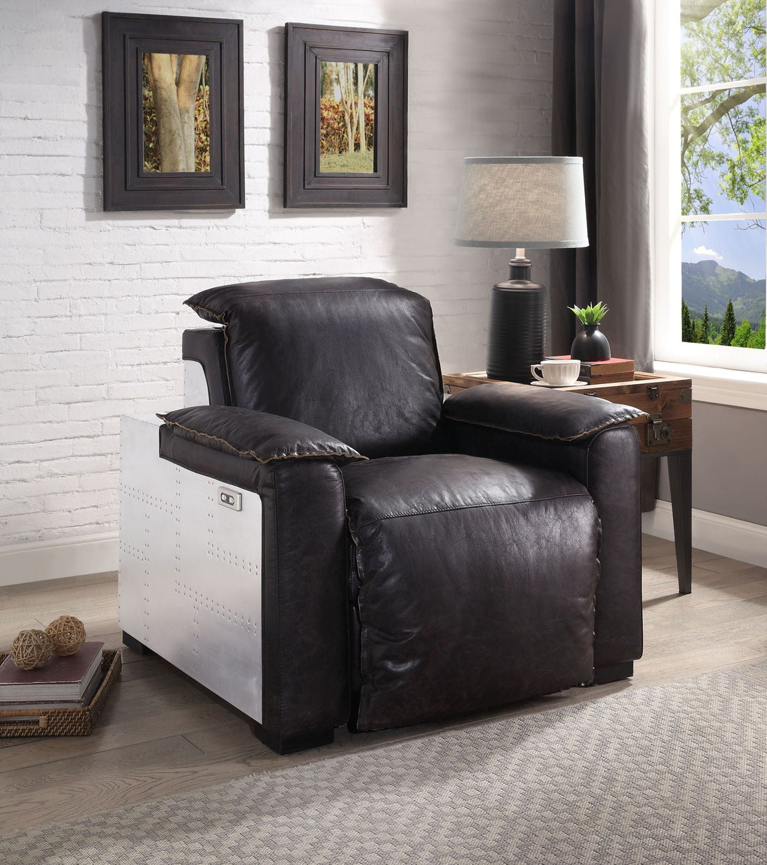 Misezon Top Grain Leather Power Motion Recliner - Dark Brown
