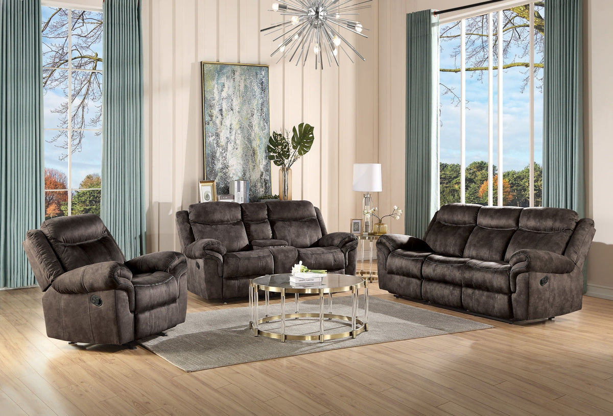 Zubaida Two Tone 3 Piece Recliner Living Room Set with Pillow-Top Armrests - Dark Gray or Dark Brown