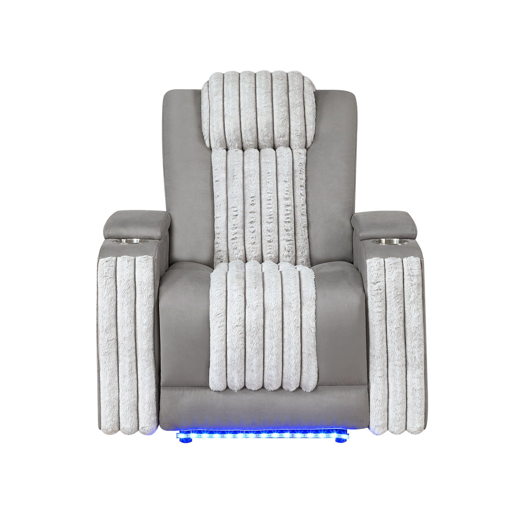 Power Reclining Living Room Set with Adjustable Headrest and LED - Black, Brown, Gray