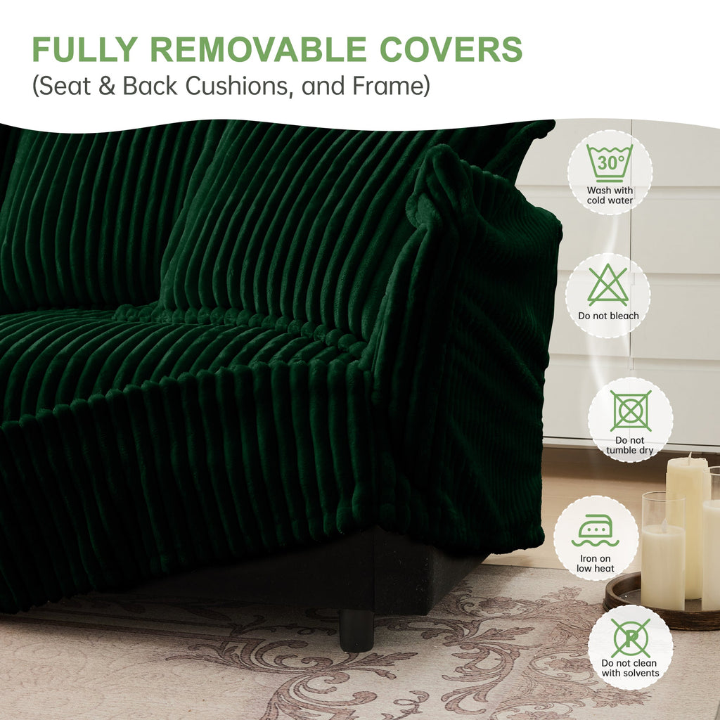 Slipcovered 2 Seater Sofa with 2 Ottomans - Corduroy