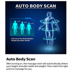 Equinox zero-gravity massage chair, automatic body-scan feature diagram